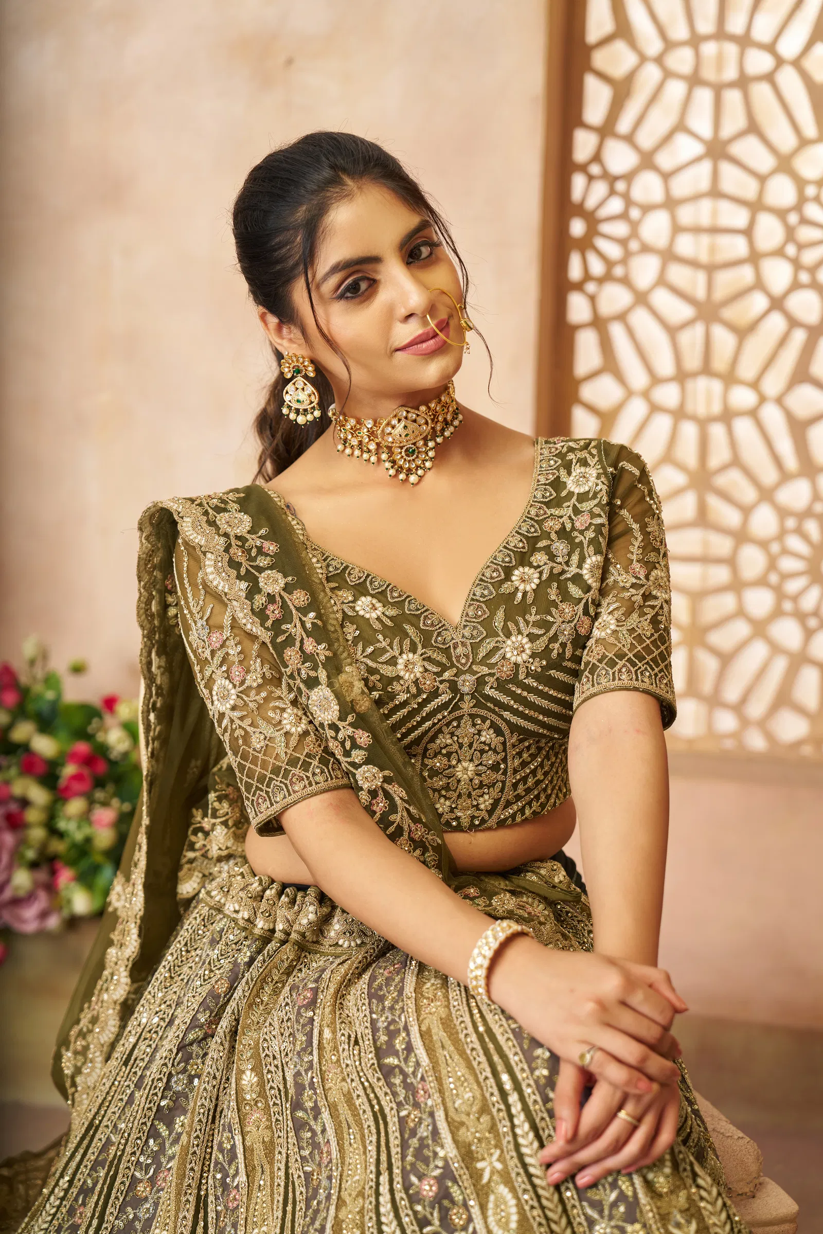 Kf 04 Mehendi Soft Net Gorgeous Bridal Lehenga Wholesale Suppliers In Mumbai